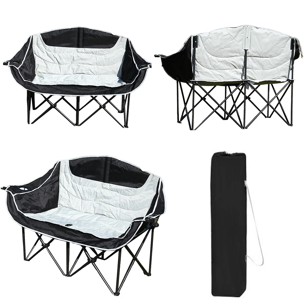 

Двойное кемпинговое кресло для 2 человек с подстаканником и сумкой для переноски, мягкое кресло для отдыха на природе, выдерживает нагрузку до 600 фунтов для взрослых