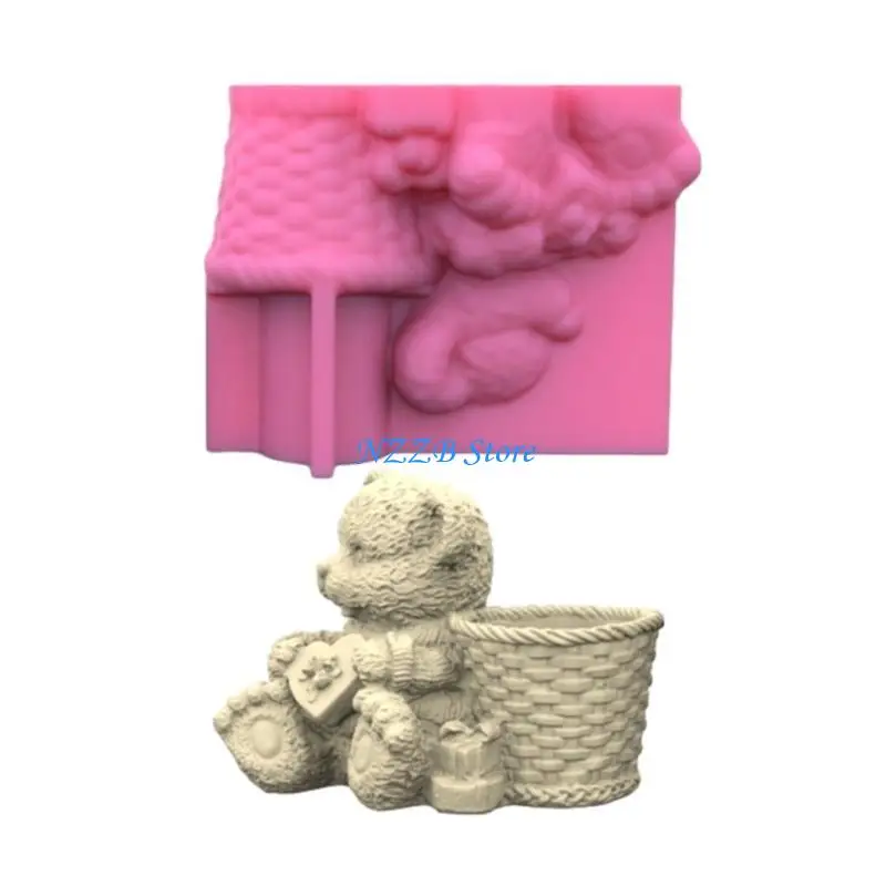 

T21F Geometric Love Flower Bear Gypsum Silicone Molds Storage Box Mold for Making Plant Pot Flower Pot Pen Holder