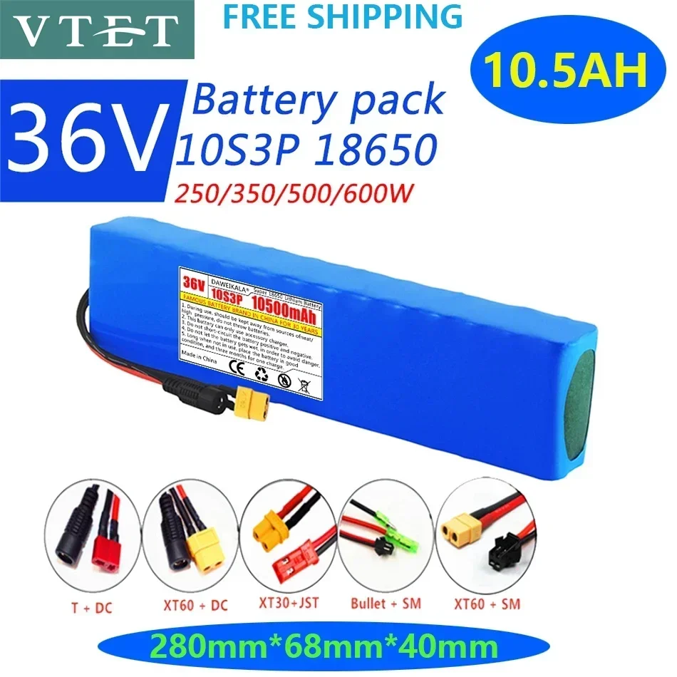 

2024 New 36V 10.5Ah Battery Ebike Battery Pack 18650 Li-ion Batteries 10S3P 350W 500W For High Power Scooter Motorcycle Scooter