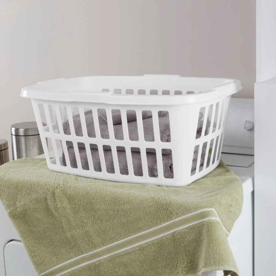 1.5bu Large White Laundry Basket, 52.8L Portable Clothes Hamper with Built‑In Carrying Handles