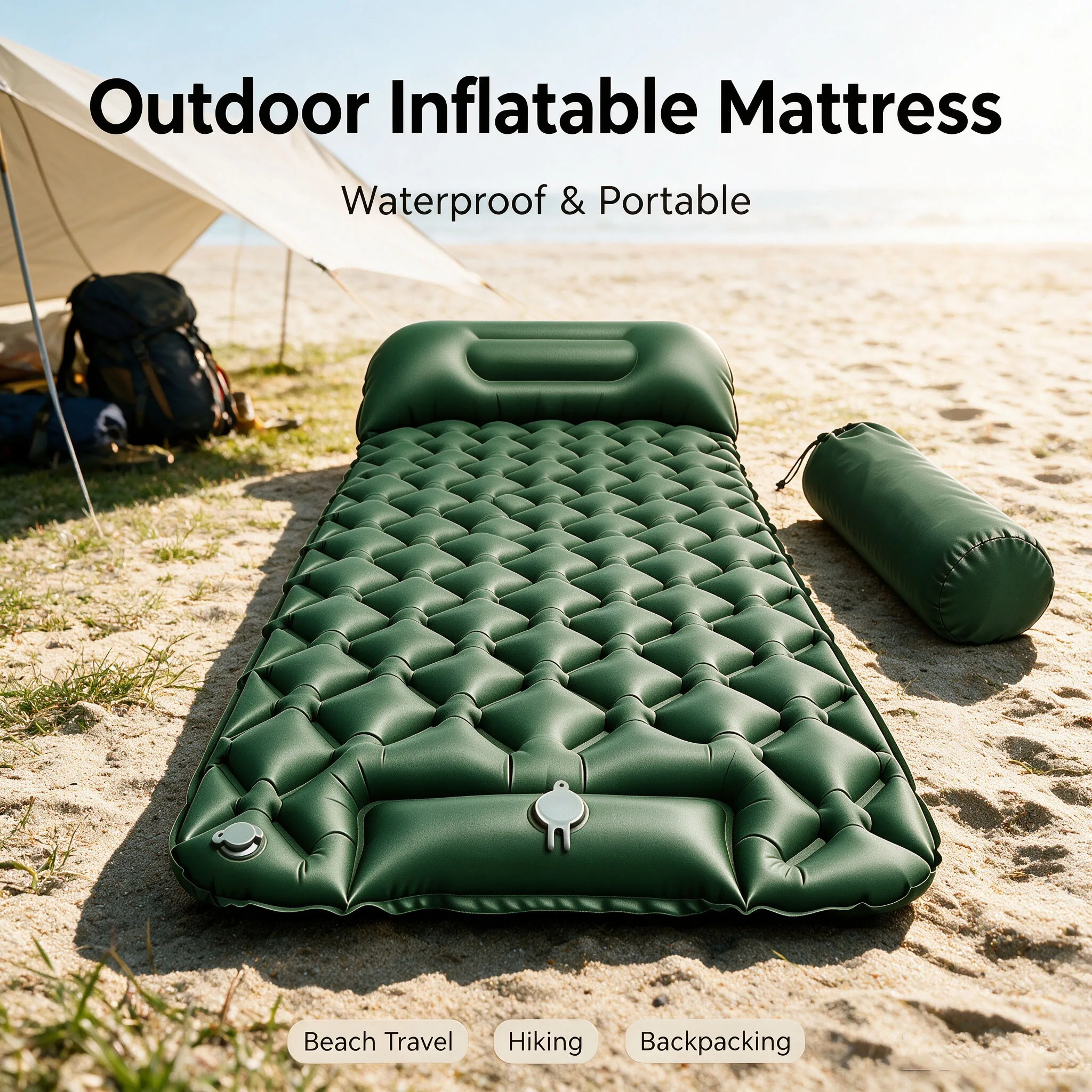 Outdoor Furniture Pillows - Built-in Foot Pump Inflatable Camping Mattress