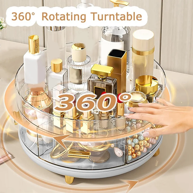 Double Storage Box Countertop,Bathroom Organizers And Storage,Rotates 360 Degrees With 5 Divider