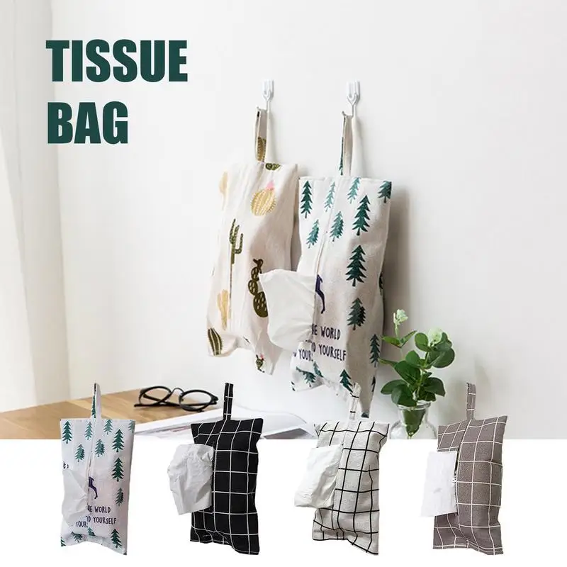 Portable Hanging Fabric Tissue Case Box Living Room Container Home Car Towel Napkin Papers Bag Holder Box Home Table Decoration