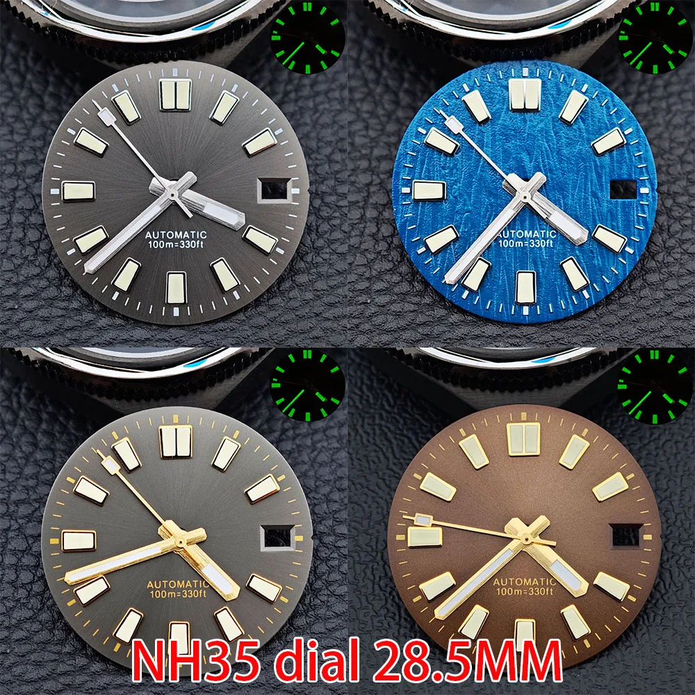 

28.5mm Green Luminous Single Calendar Dial for NH35/NH36 Movement – Watch Modding Parts (Compatible with NH35 Hands)