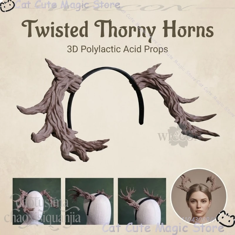 

FURRY Anime Game BG3 Cosplay Twisted Thorny Horns Horror Halloween Roleplay 3D Polylactic Acid Headwear Props Accessories 코스프레