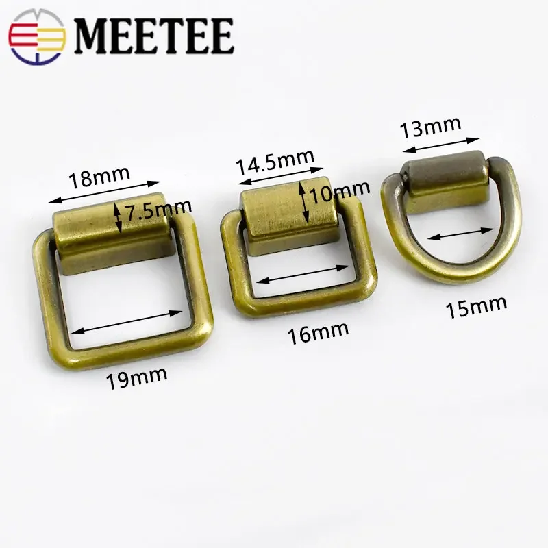 4/10Pcs Meetee 15/16/19mm Metal Bag Strap Side Clip Buckles Square D Ring Clasp Webbing Chain Connection Buckle DIY Accessories