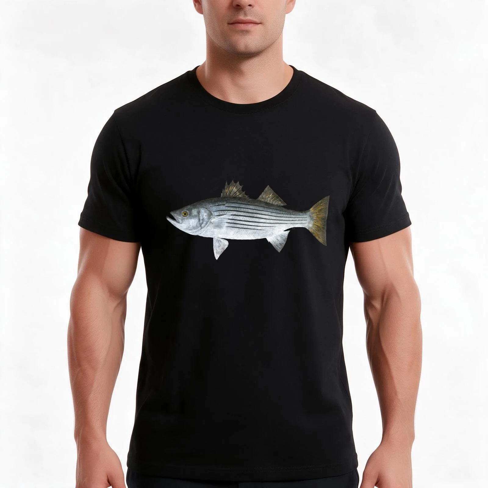 Striped Bass (Morone saxatilis) T-Shirt Summer Casual Cotton Tee Oversized Streetwear Tops Vintage Graphic Print 100% Cotton