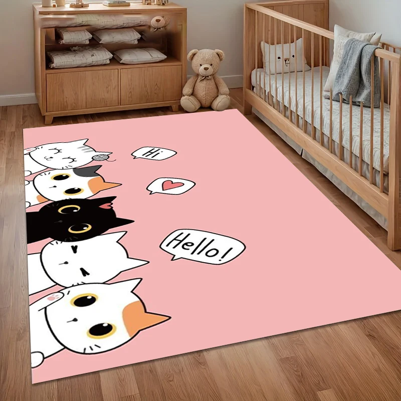 Rosa Cartoon-Katzen-Teppich für Kinderzimmer, Rutschfeste Teppiche für Wohnzimmer und Schlafzimmer, Weiche Bodenmatte, Küchenteppiche, Heim-Alfombra, Geschenk-Teppich