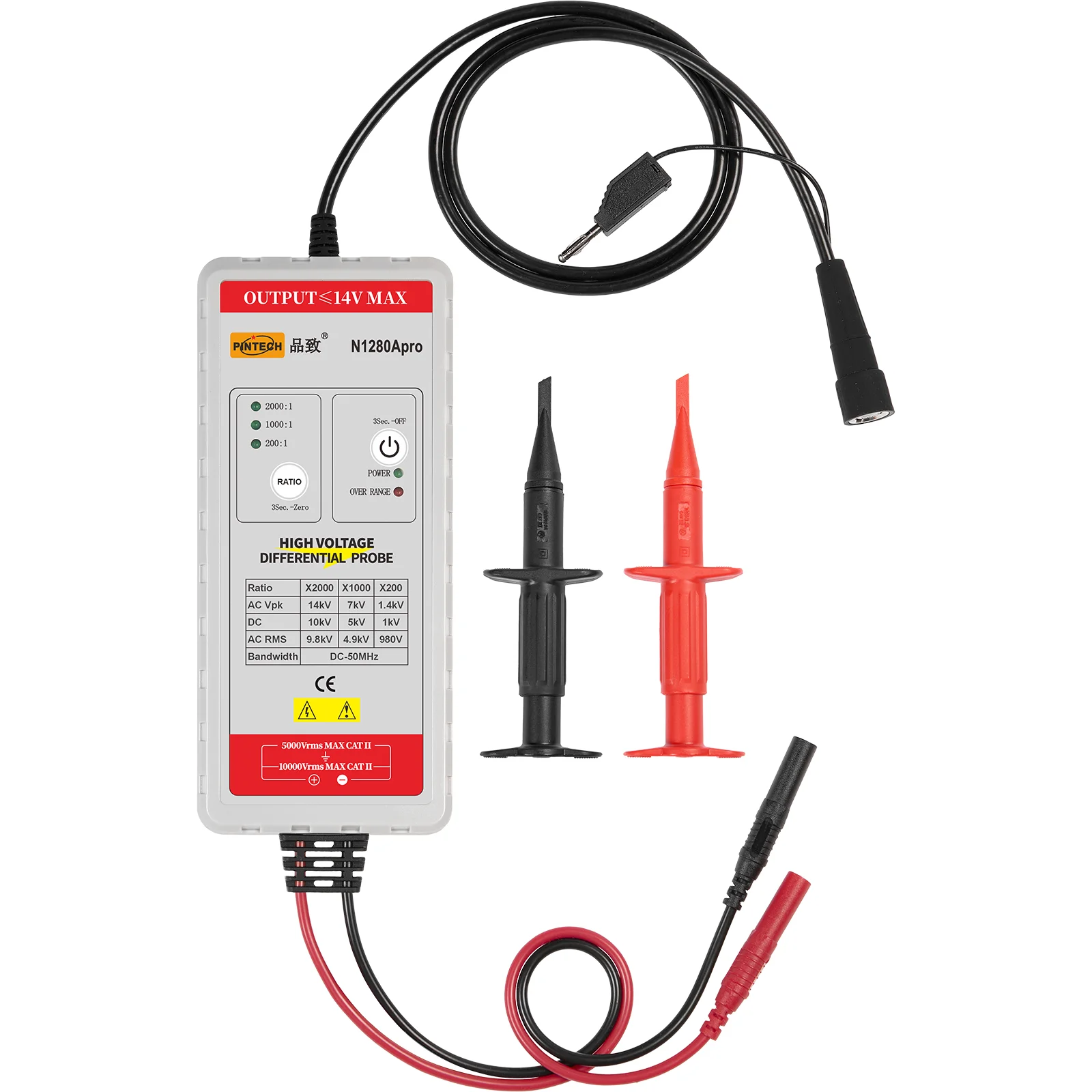 PINTECH N1280Apro Oscilloscope High Voltage Differential Probe Kit 50MHz, 28kV, 200X/1000X/2000X Attenuation Rate