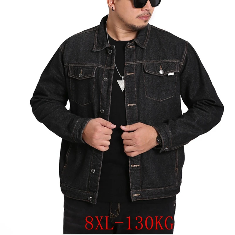 2022 Fall Large Size Denim Jacket 8XL 7XL 6XL 5XL 4XL Bust 145CM Fashion Men's Lapel Pocket Trend Loose Casual Denim Jacket