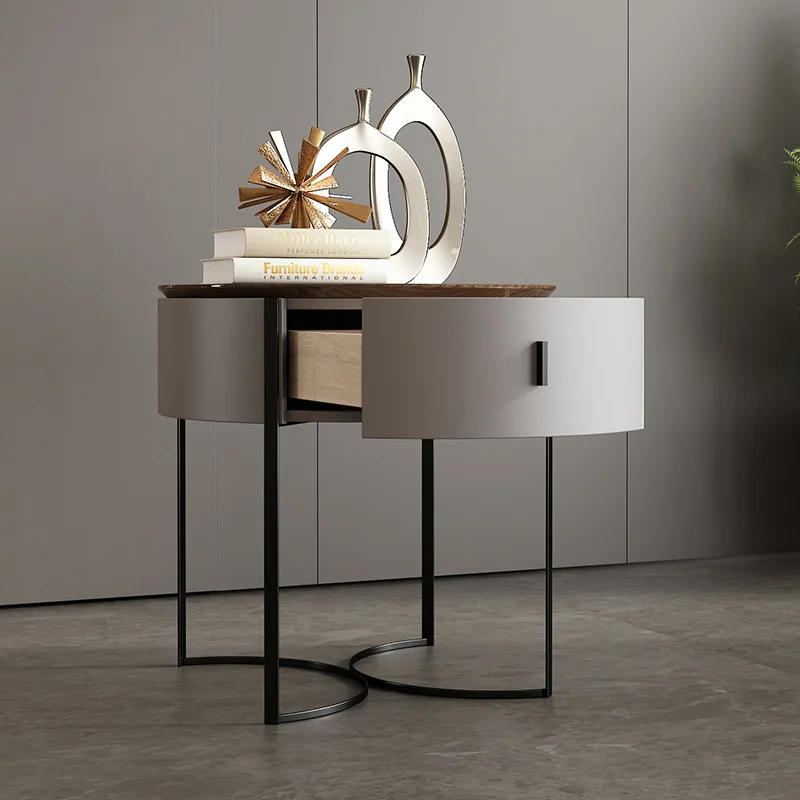 Minimalistisch rond massief houten modern minimalistisch notenhouten nachtkastje