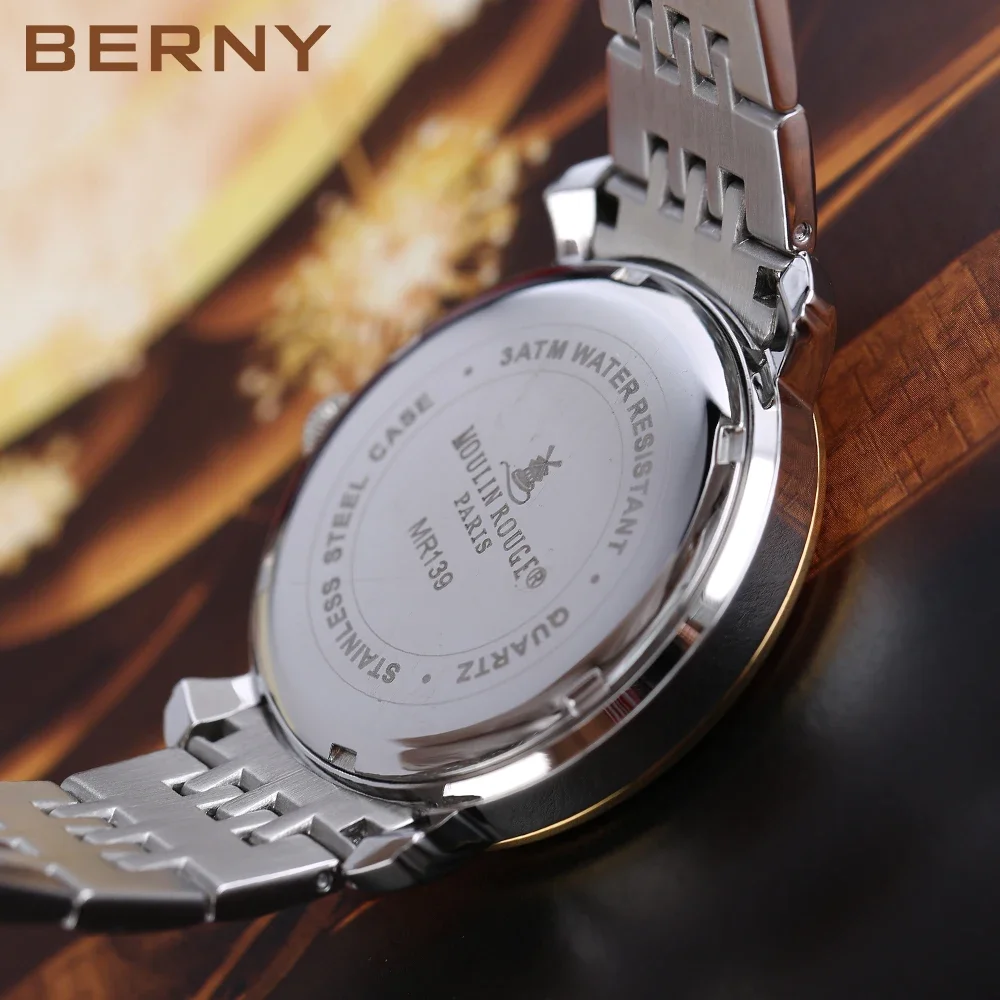 BERNY Women Quartz Watch Butterfly Buckle Stainless Steel Strap Pagani Design Reloj Muje 18K Ladies Vintage Fashion Watch