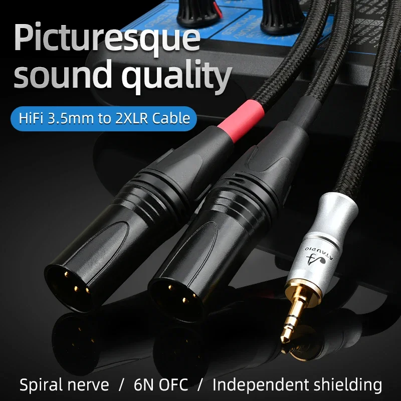 HiFi 3.5mm to 2XLR Cable 6N OFC Spiral Nerve Independent Shielding Stereo 3.5mm Jack to 2XLR 3Pin for Amplifier Mixer