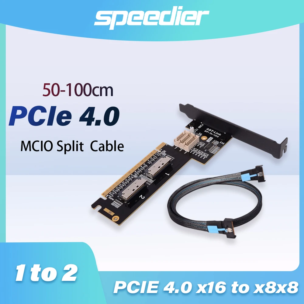 PCIe 4.0 X16 MCIO Split Verlengkabel Riser Card PCI-E Bifurcatie PCIe X16 X8 X8 Grafische kaart Gen4 256G/bps Ondersteunt 1-tot-2