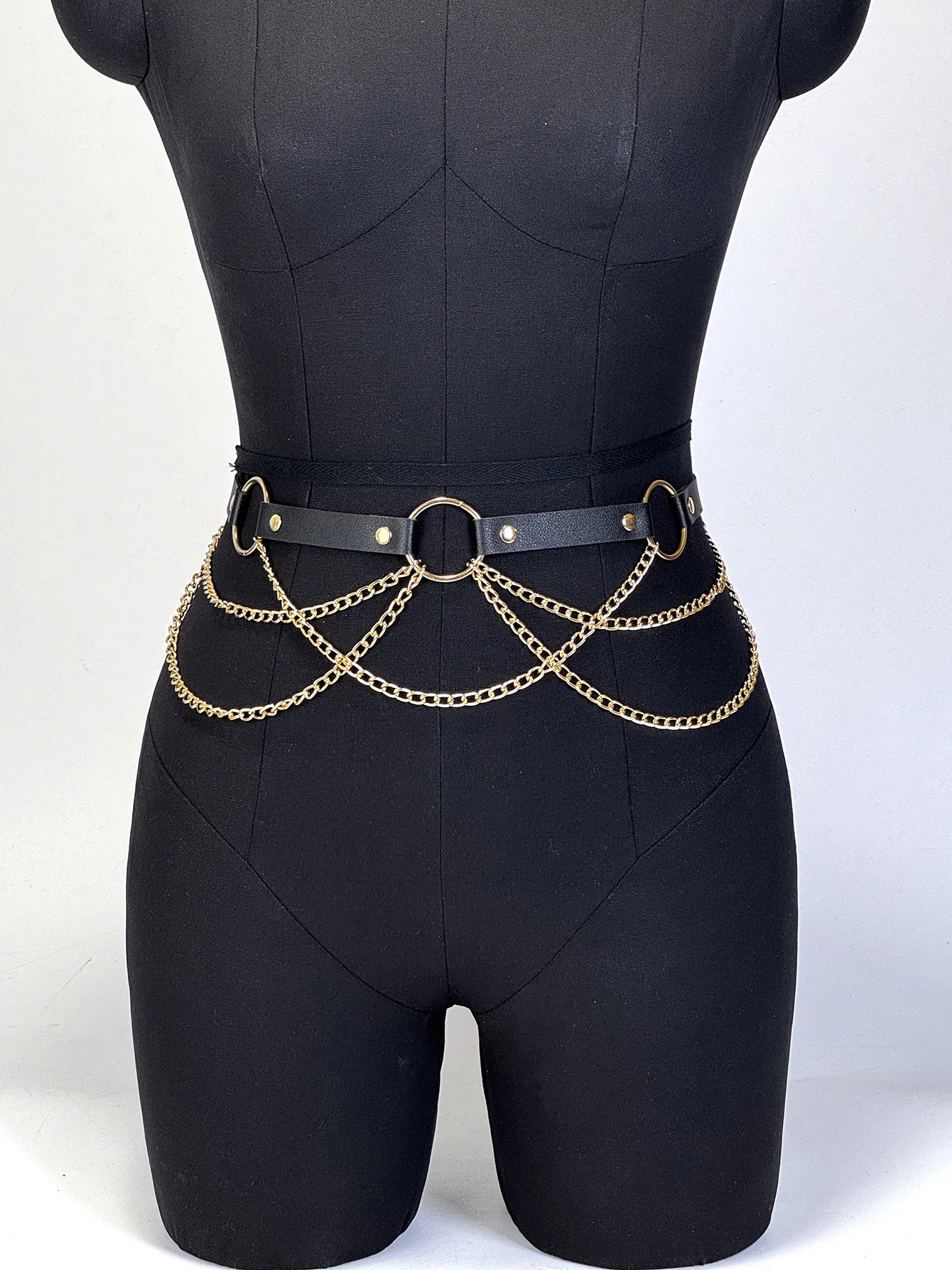  Frauen PU Leder Harness Gürtel Gold Taille Kette Harness Mode Bund Zubehör Freizeit Punk Gothic Kleidung Schmuck Gürtel – Detail 7
