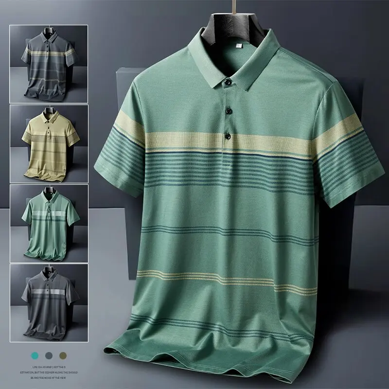

Summer Fashion Trend Cool Ice Silk Breathable Short Sleeve POLO Shirt Men's Casual Loose Sports Large Size High-Grade T-shirt
