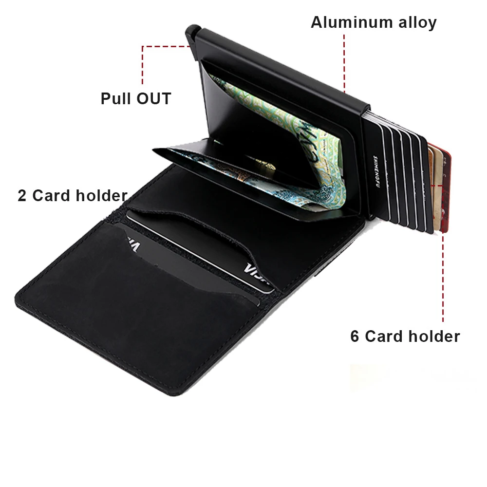 Metal Credit Card Holder Wallet Men Women RFID Aluminium Bank Cardholder Case Carteras Para Mujer Leather Wallet with Money Clip