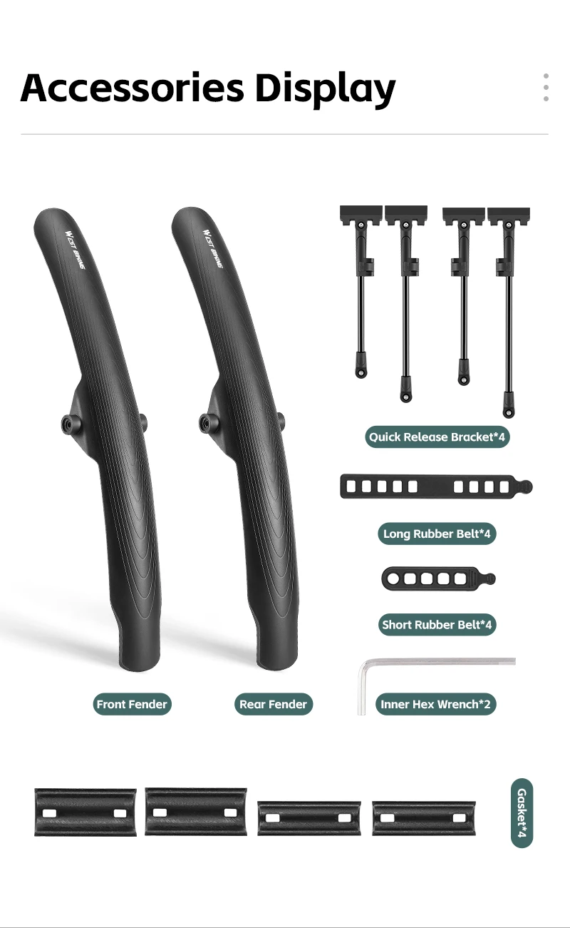 WEST BIKING MTB-Schutzbleche 5cm Breit Schnellspanner-Schutzblech-Set für 26-29 Zoll Mountainbike Doppelstangen-Verstellbare Regen-Trail-Ausrüstung – Detail 16