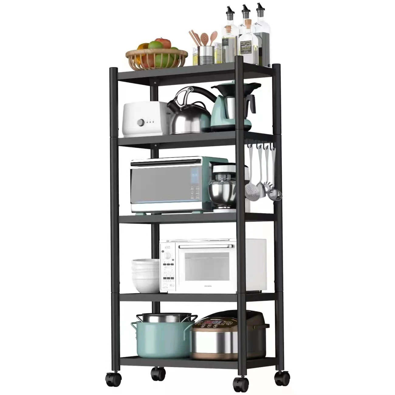 

5-Layer Floor Mobile Kitchen Storage Rack with 360 Mute Wheels and Folding Design