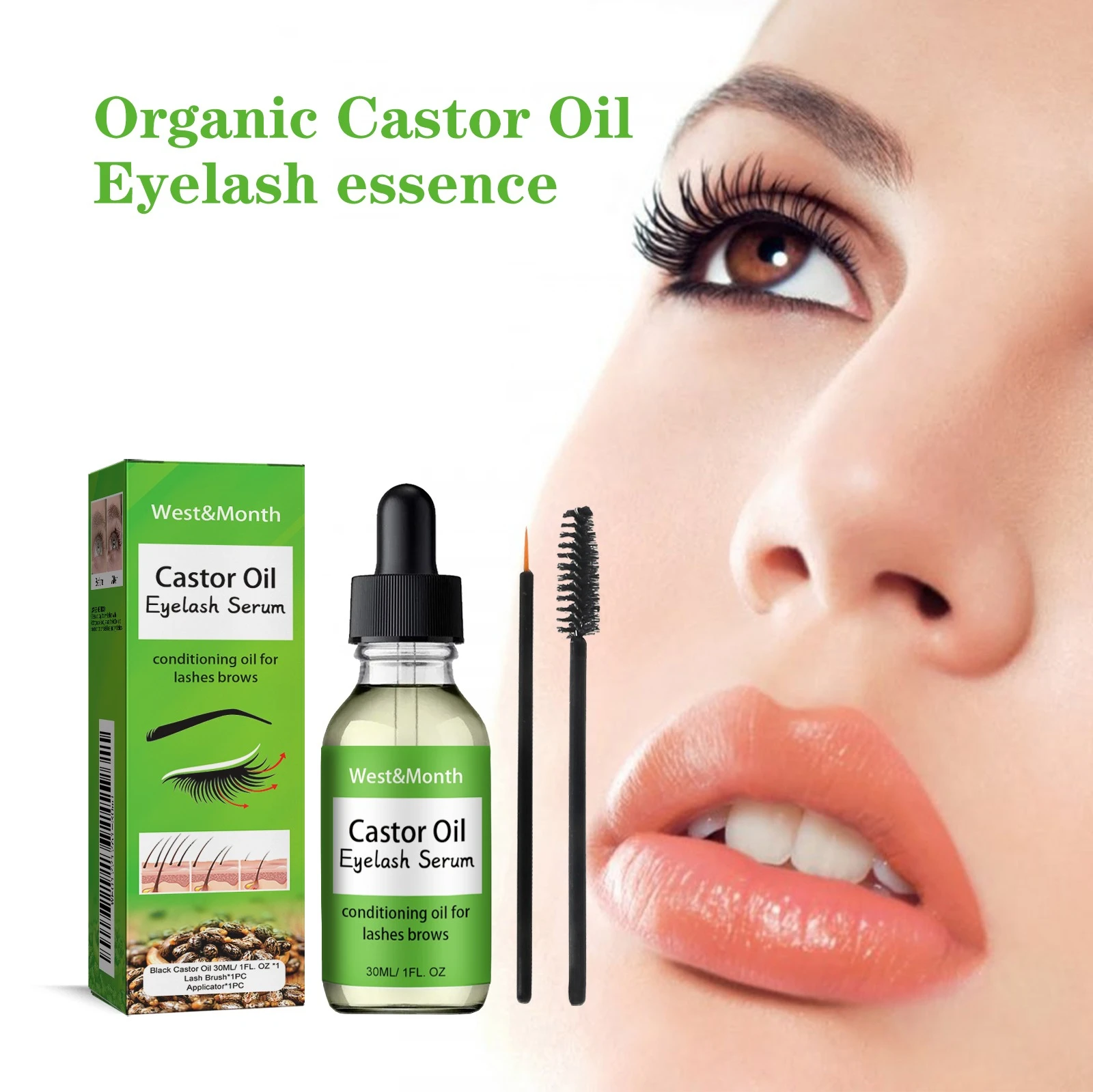 

Castor Oil Mascara, Mild and Not Easy To Faint Makeup, Naturally Curled, Black, Beautiful and Seamless Essential Oil