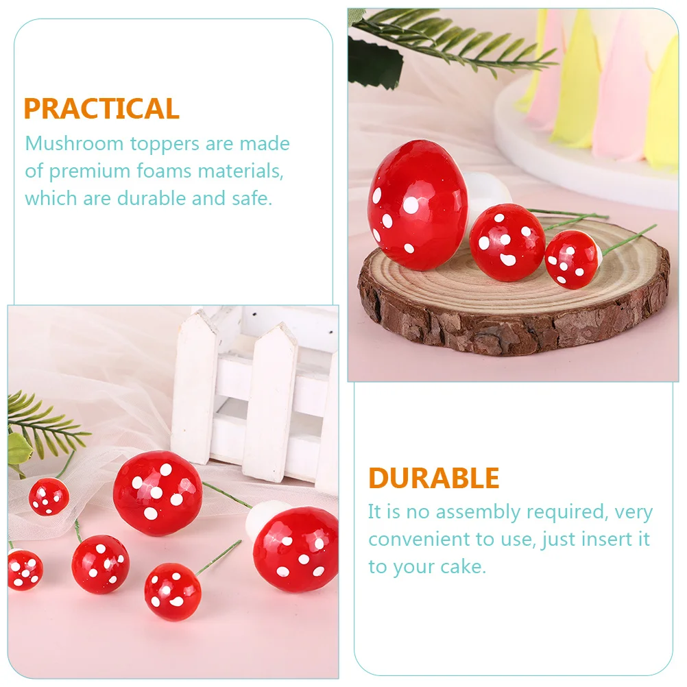 

30pcs Cake Decoration Insert 1.5cm*10+2.5cm*10+3.2cm*10 Mushroom Toppers Premium Foam Dessert Picks DIY Baking Props Party