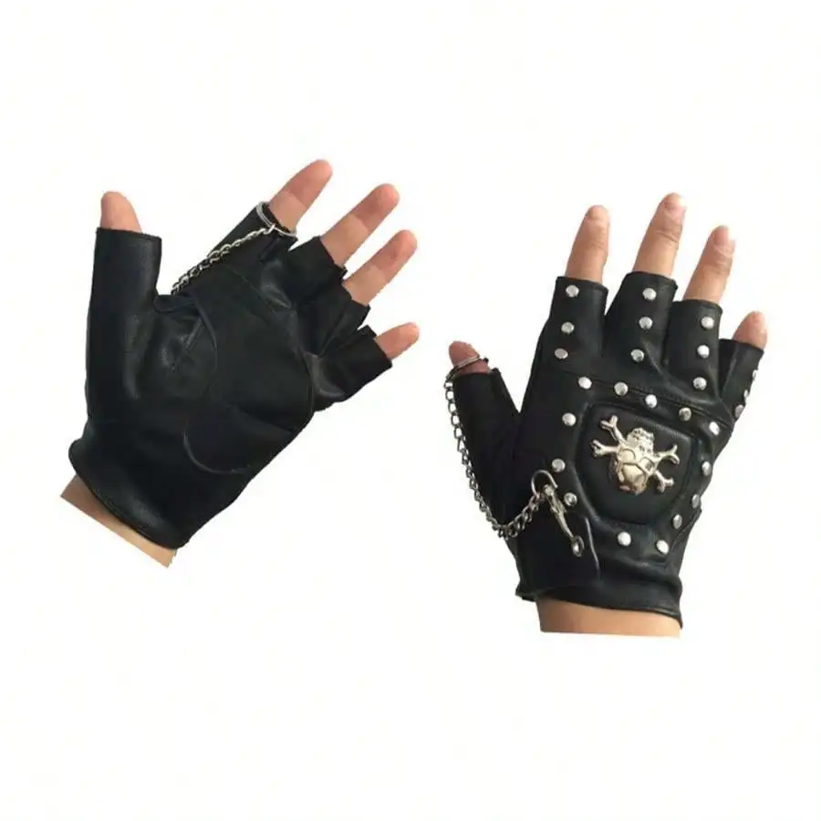 Skulls Rivet PU Leather Fingerless Gloves Men Women Fashion Hip Hop Women\'s Chain Punk Gloves Half Finger Men\'s Gloves