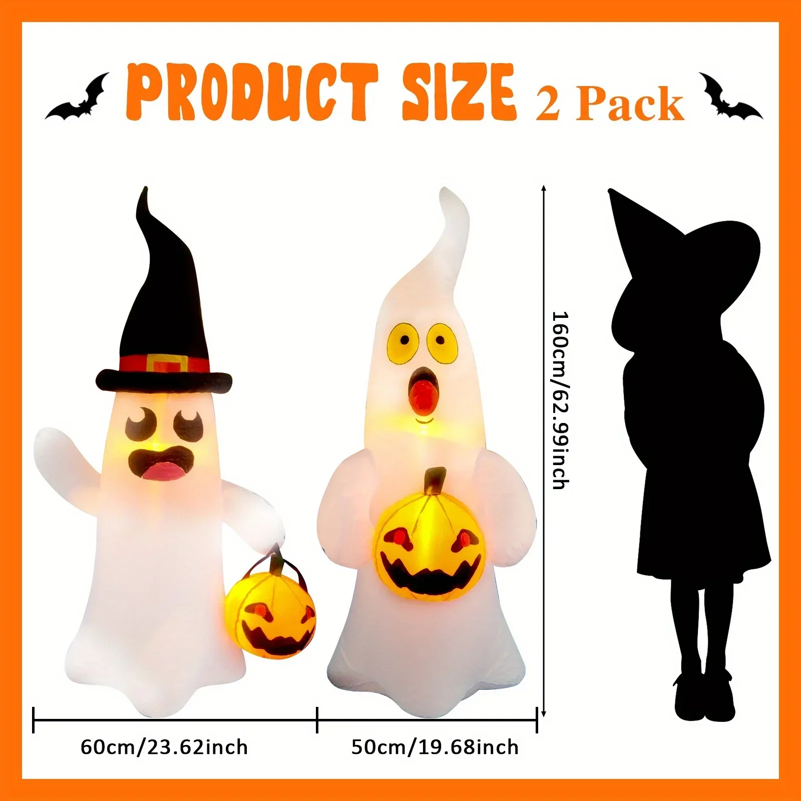 2pc/set Giant Inflatable Ghost (4 feet tall) Halloween Toys and Decorations For Halloween, Party,Yard Decorati