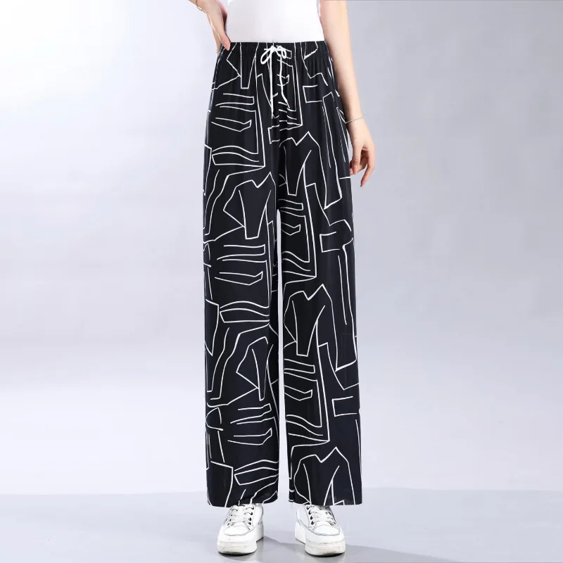 2023 jesienne i zimowe damskie z wysokim stanem patchworkowe sznurki składane litery luźna moda casualowe eleganckie spodnie z szerokimi nogawkami