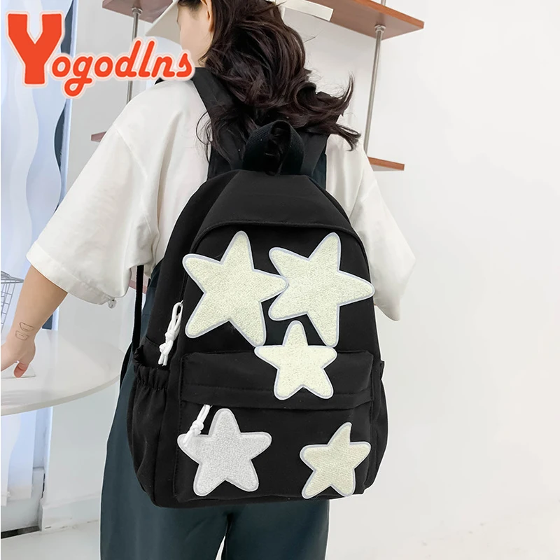 Women\'s Casual School Backpack Cute Five-Pointed Star School Bags For Teenagers Girls Students Korean Style Laptop Bag