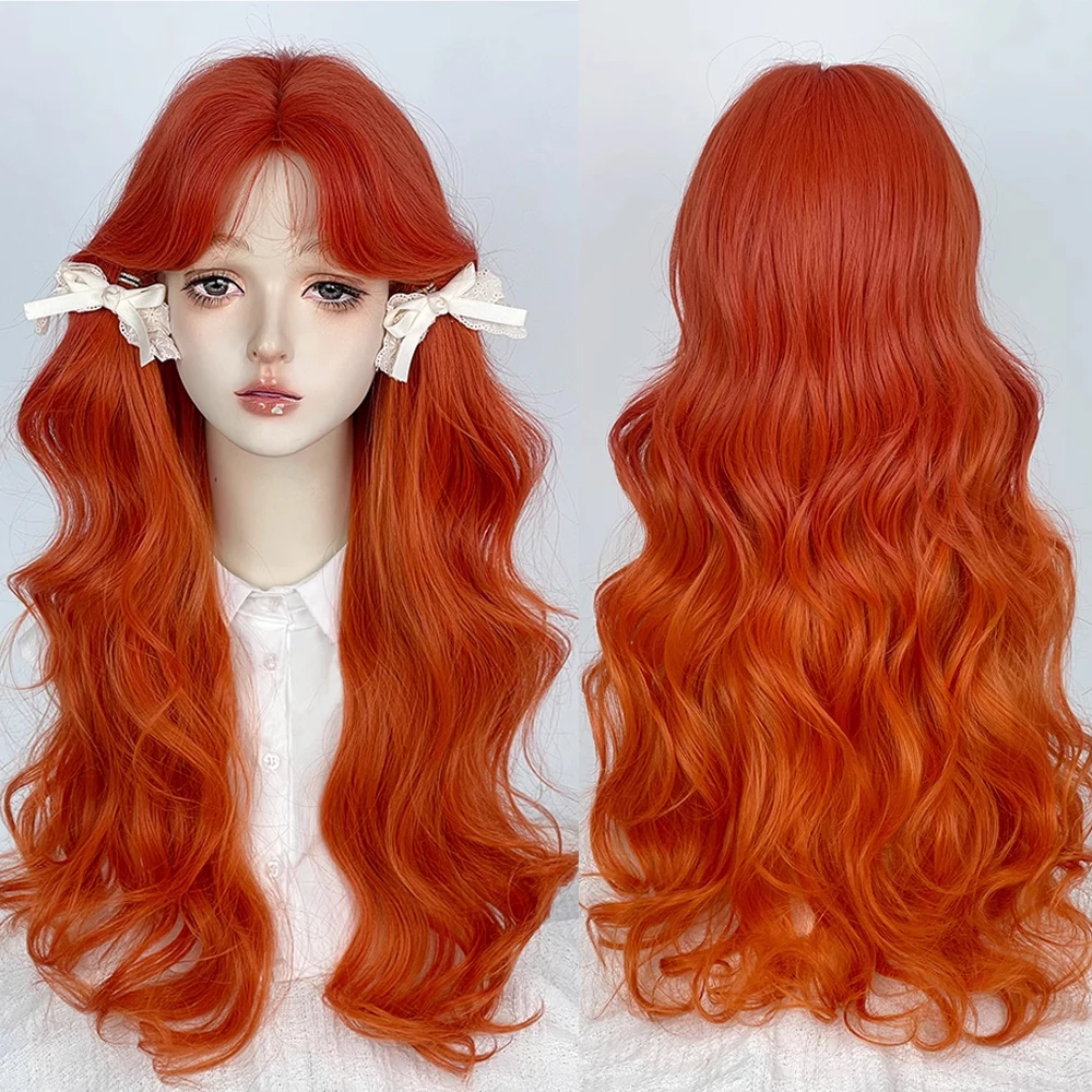 

Синтетические парики, средняя часть, оранжевый, Лолита, косплей, длинные волнистые женские пушистые парики, термостойкий для повседневной вечеринки