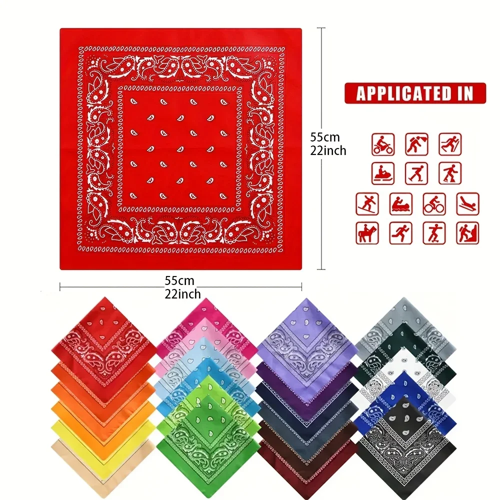 American Trendy Bandana, Paisley Batik Bandana, Hip-hop Cycling Street Dance Outdoor Scarf, 12 Pcs (Unisex)