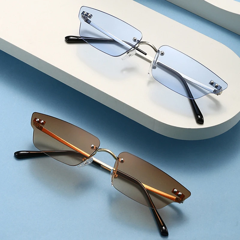 Vintage Rahmenlose Quadratische Sonnenbrille für Damen und Herren Rechteckige Sonnenbrillen Weibliche Brillen Sonnenbrillen für Männer und Frauen