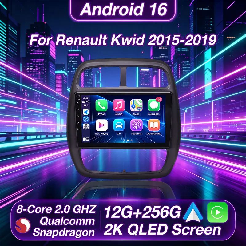 Android 16 Carplay Car Radio For Renault KWID K-ZE Dacia Spring 2015 - 2019 Multimedia Video Player Navigation GPS Stereo DVD BT
