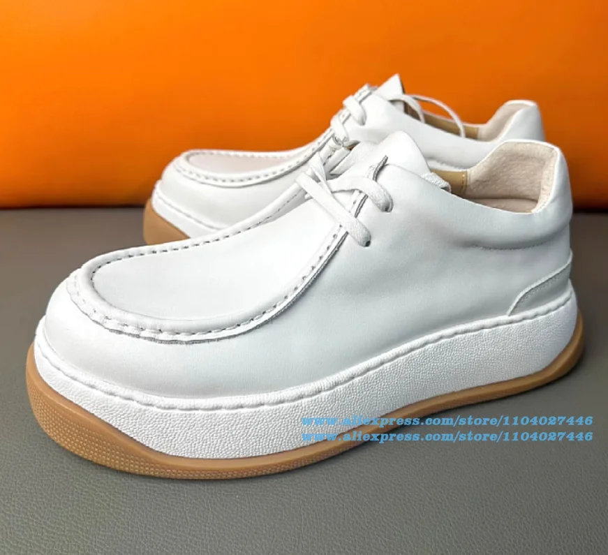 

Thick Soled Cowhide Loafers Men's Shoes Lace-Up Leather Casual Shoes Wear-Resistant Trendy Luxury Handmade Shoe Men's Shoes