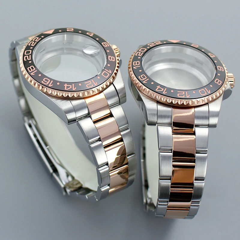 40mm 2824 Watch Case Rose Gold Sapphire for Seiko NH36 NH35 NH34 4R 8215 ETA2824 PT5000 Movement SUB GMT Cases Glide Lock Clasp