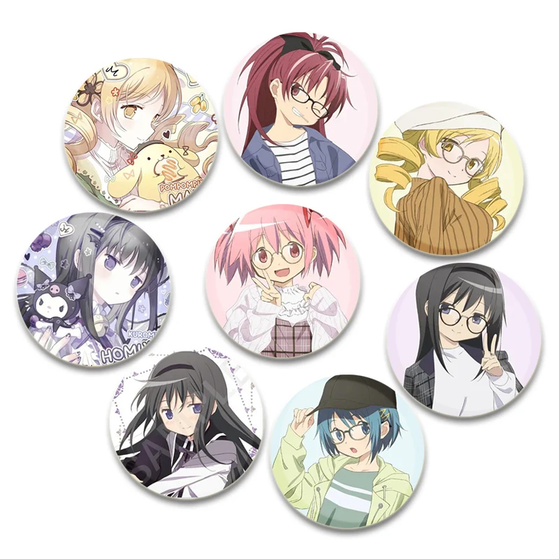 Puella Magi Madoka Magica Pins Linda figura de Anime Homura Miki Sayaka broche dibujos animados Cosplay insignia accesorios decoración de ropa