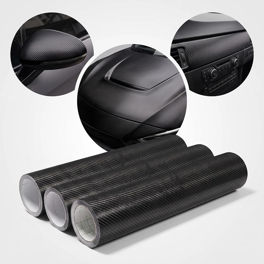 Kit di accessori per tuning auto e moto: pellicola in vinile nera in fibra di carbonio 4D per carrozzeria, cofano, tetto e lati, adesivi per wrapping auto, rotolo di pellicola per wrapping auto, fai