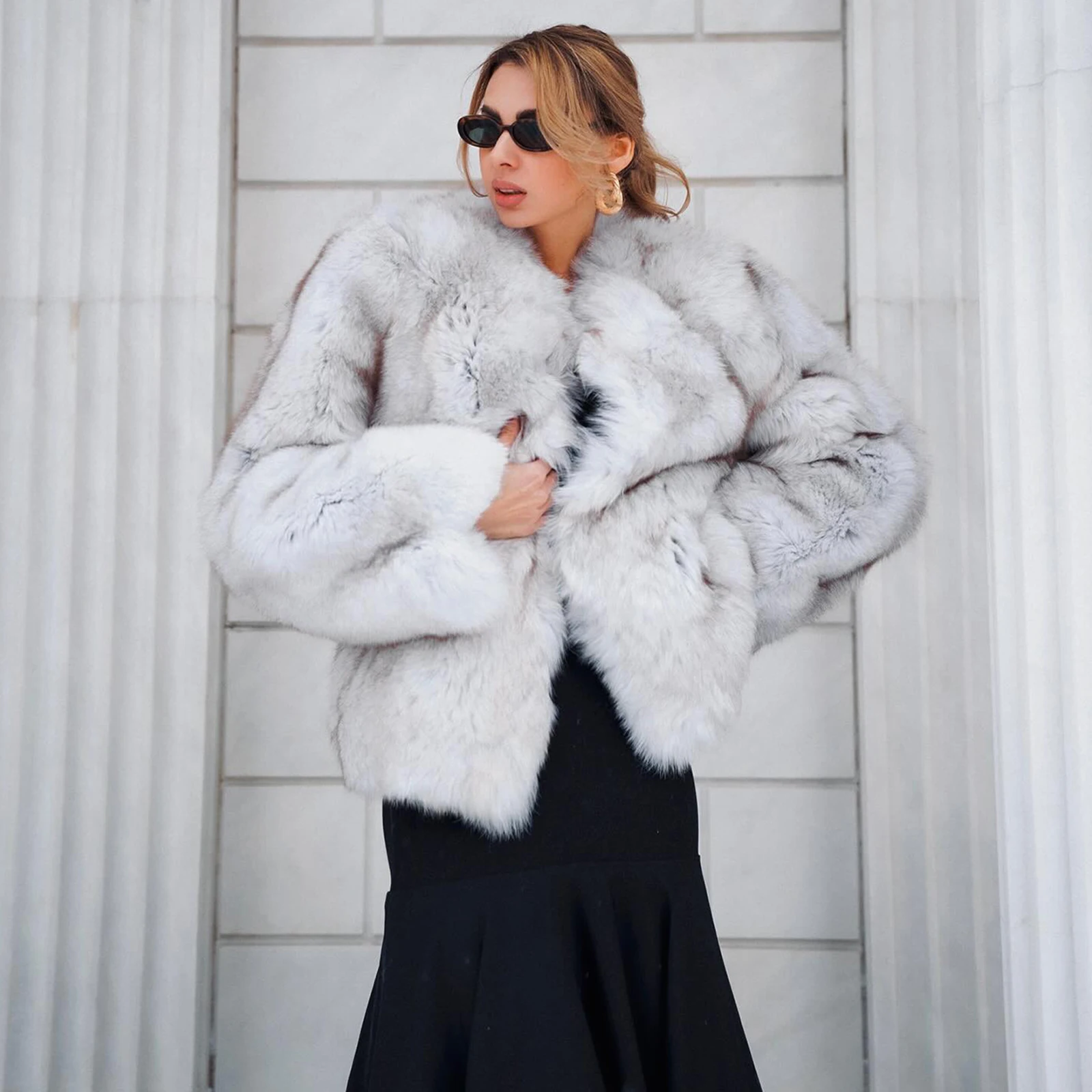 White Natural Fox Fur Jacket Winter Women Outwear High Quality Genuine Whole Skin Fox Fur Coats Luxury Woman Fur Overcoats