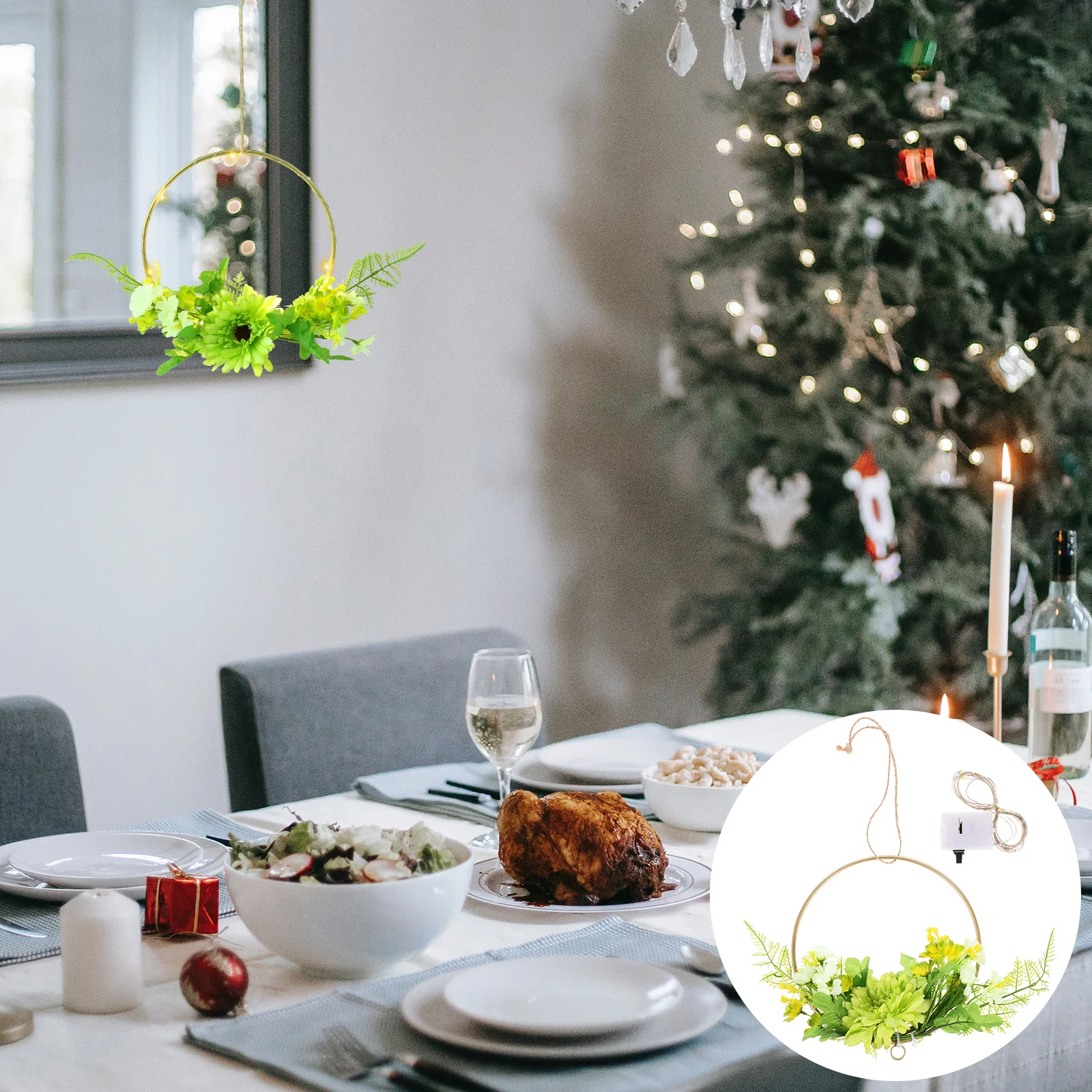 

1pc Bamboo Ring Flower Lamp Decorative Hanging Light For Home Bedroom Living Room Wall Decor Multifunctional Pendant Gift