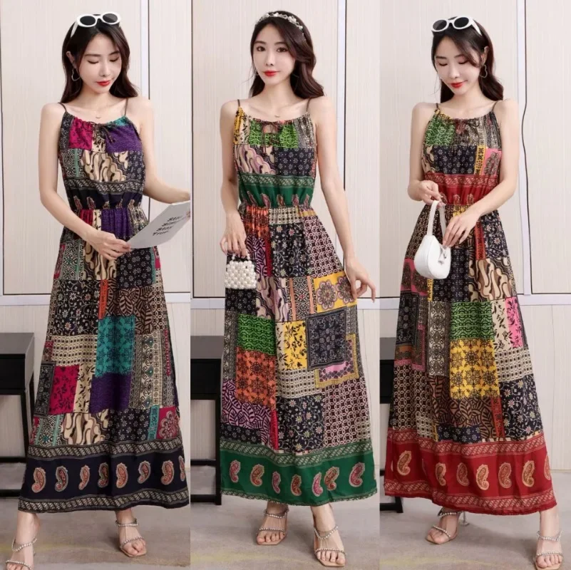Mulheres maxi vestido casual vintage étnico vestido smmer bohe sexy estilingue vestidos moda streetwear roupas femininas elegante ropa mujer