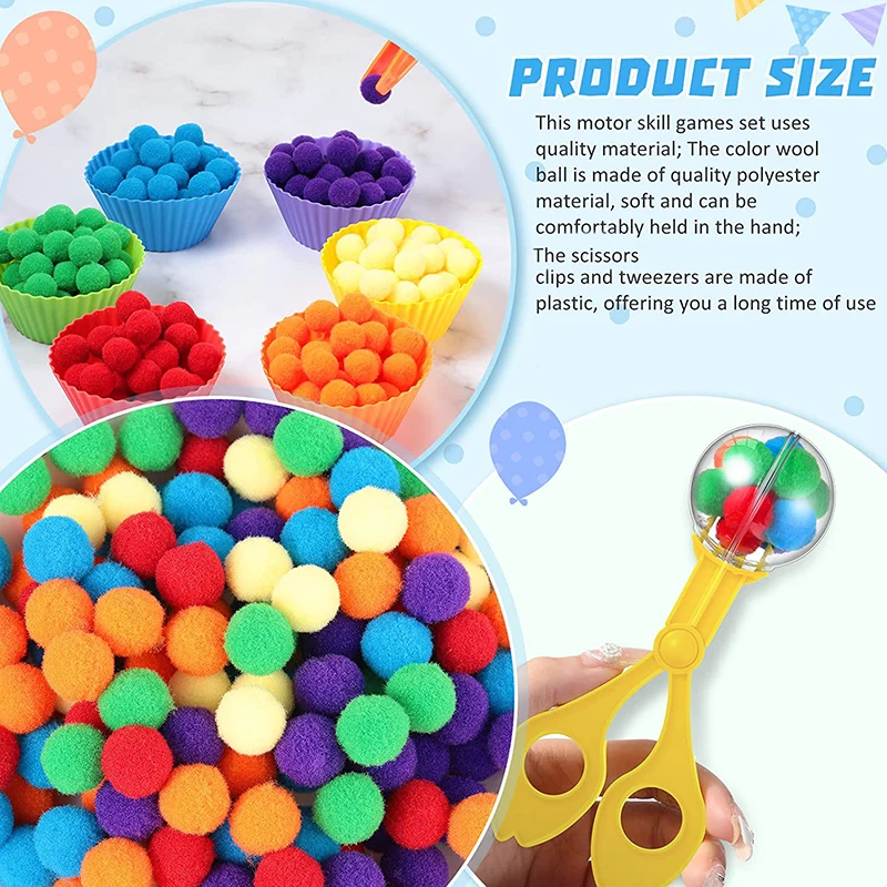 Rainbow Counting Pompoms Children\'s Toys Sorting Cup Montessori Sensory Toys Preschool Learning Activities Math Toys