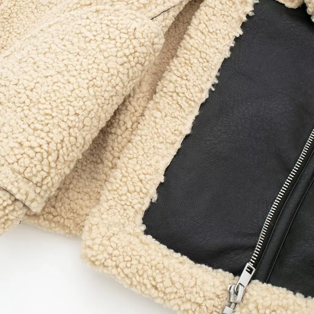 Double-Sided Fleece Faux Leather Jacket American Street Style Loose Casual Motorcycle Coat for Autumn Winter Women