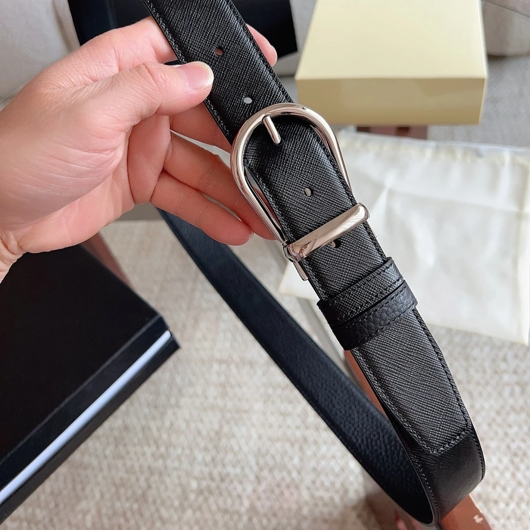 Luxury Men's Genuine Leather Belt Reversible Rotatable Square Pin Buckle Pebble Cross Grain Business Formal Casual Waist Strap