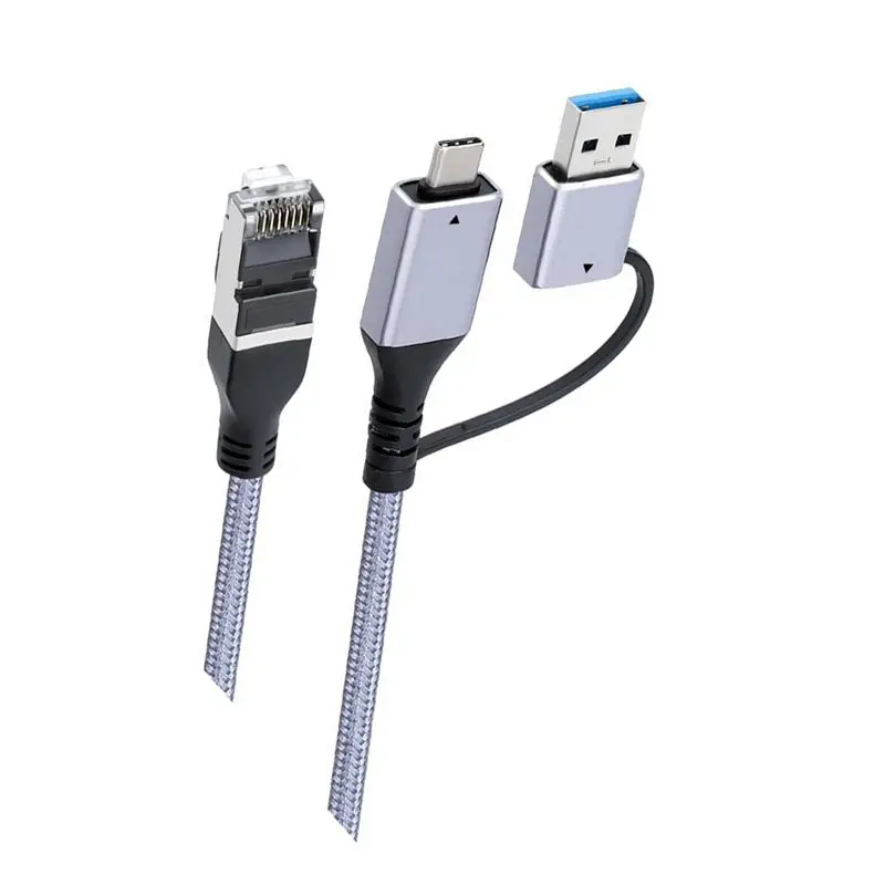 N34R-Gigabit Ethernet Cable Type-C/USB3.0 2-In-1 To RJ45 Braided Rope Network Interface Cable For Laptop