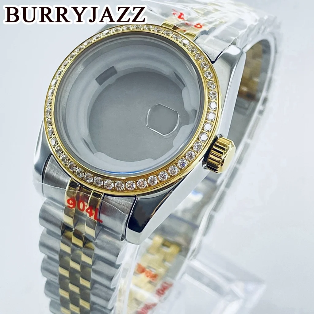 

BURRYJAZZ 31mm NH05 NH06 Silver Gold Solid Stainless Steel Sapphire Glass Diamond Watch Case