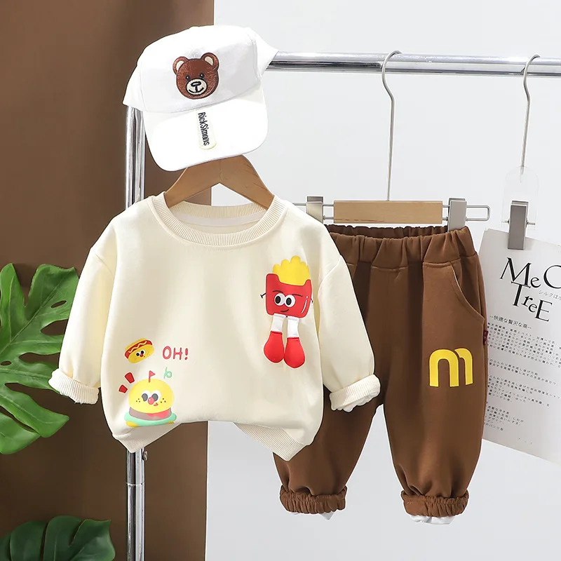 Autumn Korean Toddler Boys 2PCS Clothes Set Cartoon Printed Sweatshirts Letter Cotton Sweatpants Suit Kids Boys Outfits