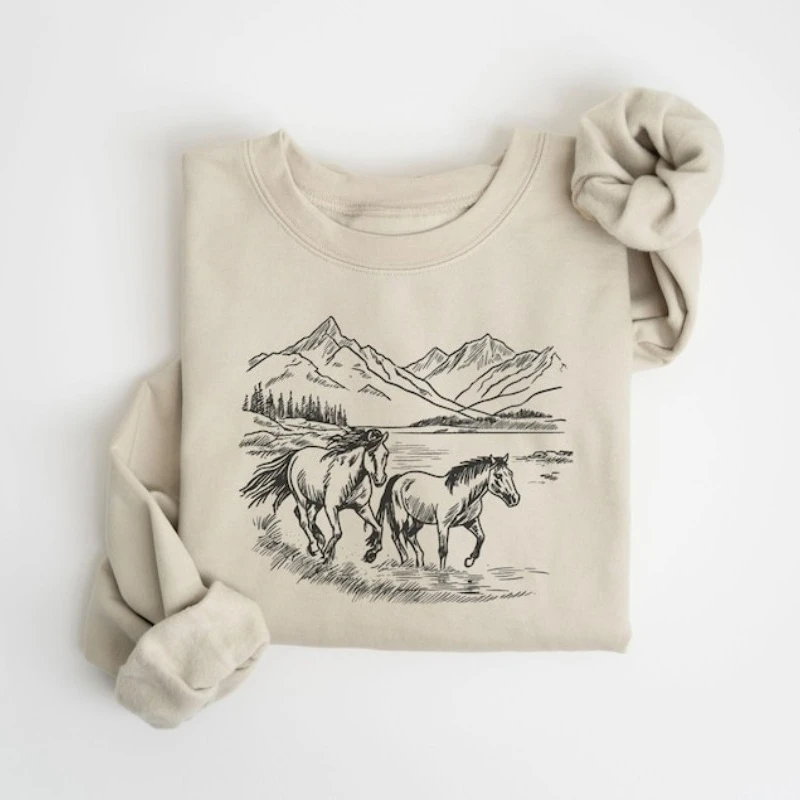 

Толстовка с круглым вырезом, женская толстовка в стиле ретро, пуловер в стиле диких лошадей, винтажный пуловер 90-х годов, подарочный наряд для любителей лошадей, пуловер в стиле бохо