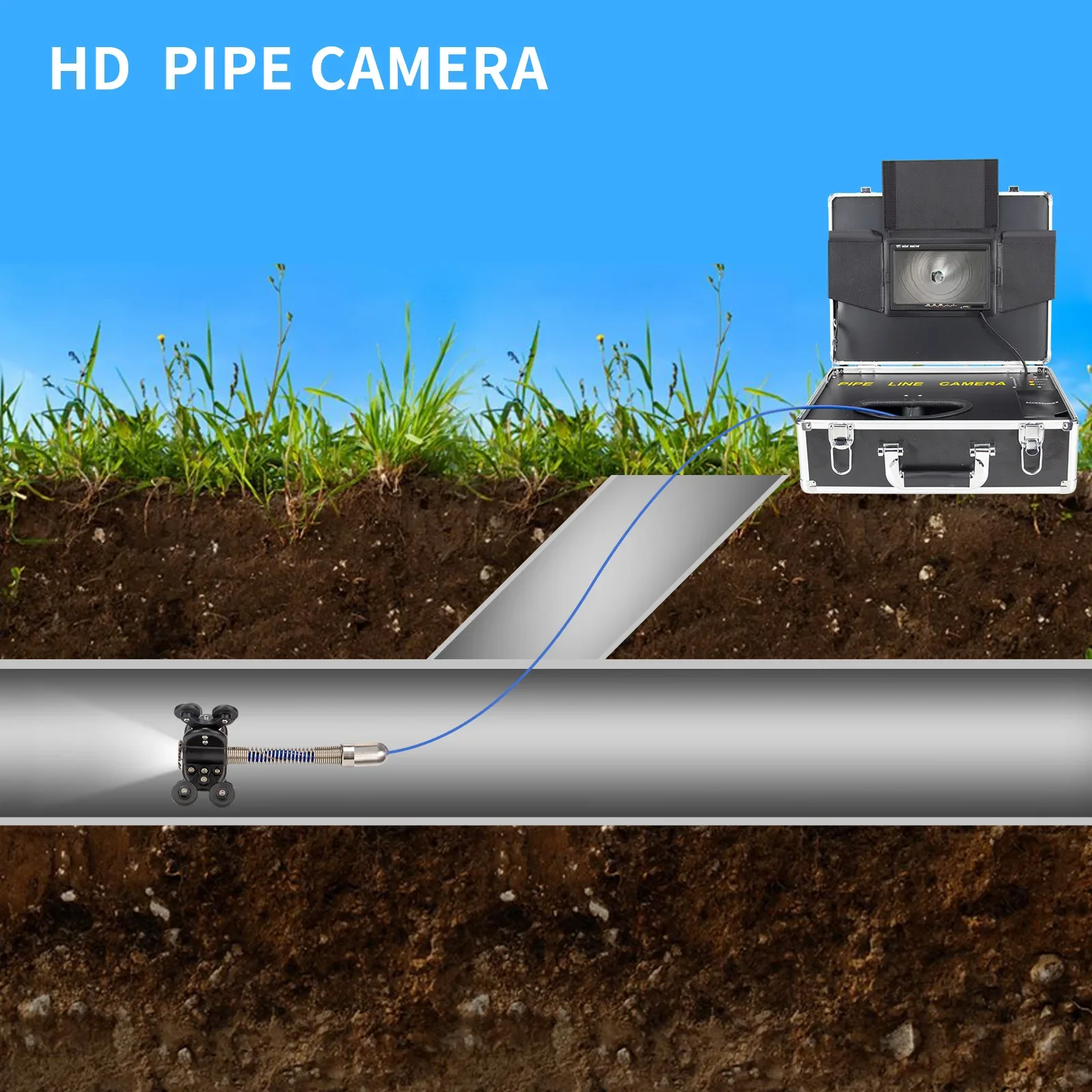 Pipe Inspection Camera, 7/9 Inch Colour HD 1080P Monitor Sewer  Endoscope Camera With 8GB DVR Vedio Recording 25MM Camera Head I