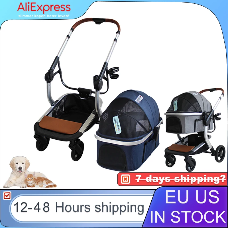 Pet Stroller Transportation Carrier Detachable Foldable Portable Breathable Windproof 4-Wheeled For 15kg Pet Outdoor Travel Walk