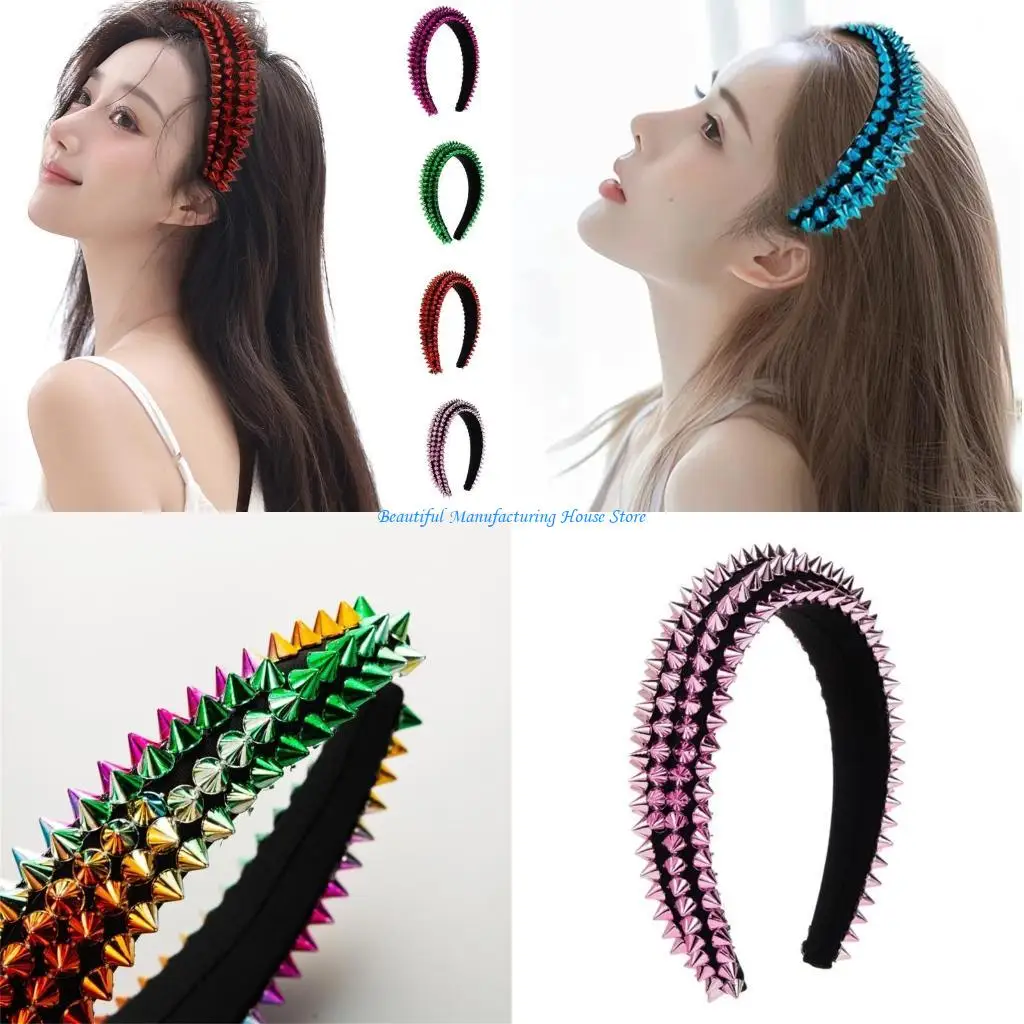 

E56A Стильный бальный головной убор в стиле барокко, нескользящая повязка для волос с блестящими заклепками, обруч для волос для